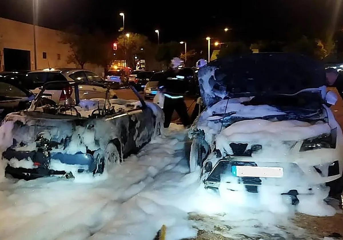 Cuatro coches calcinados en dos incendios en menos de dos hora en Las Palmeras en Córdoba