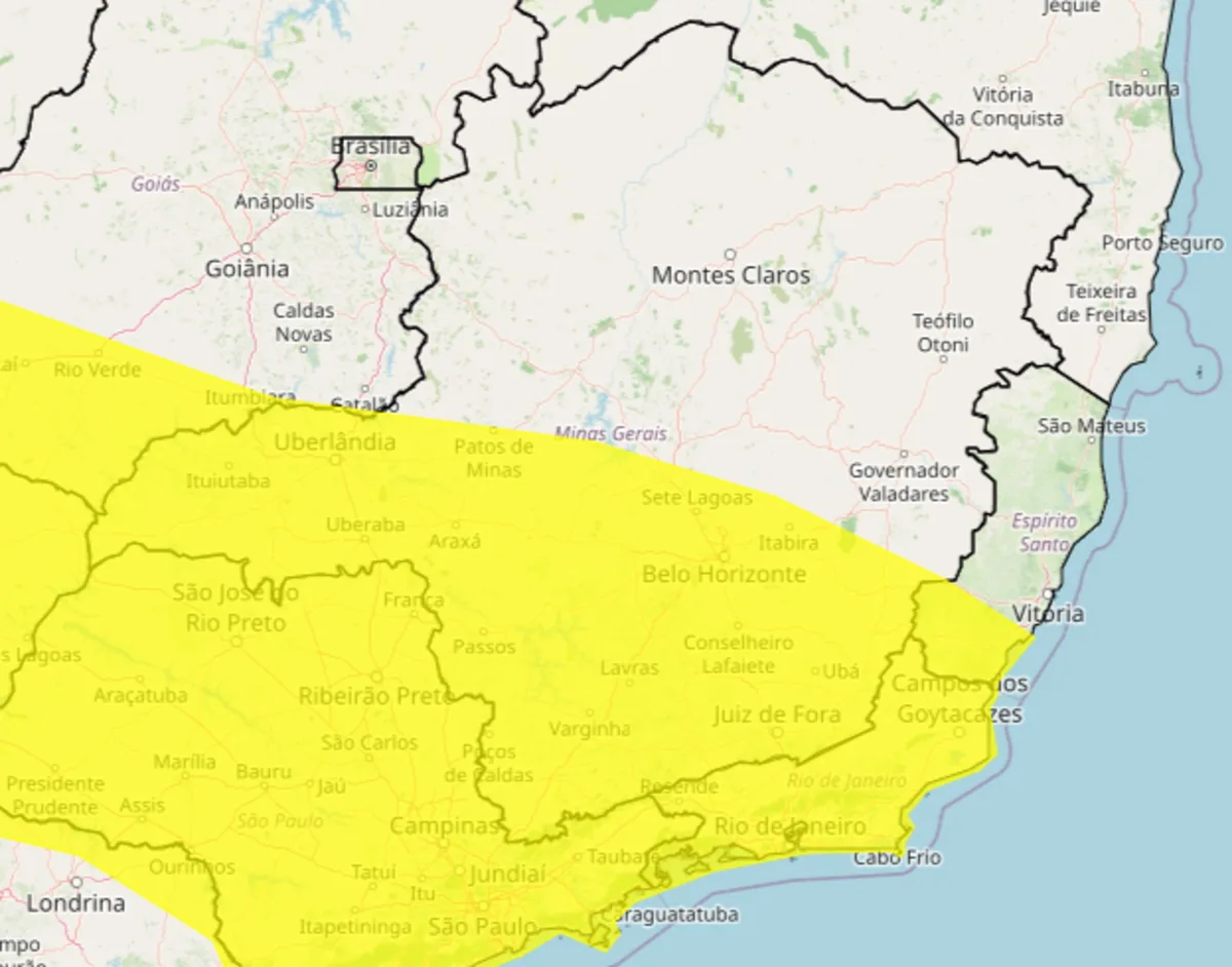 Inmet emite aviso de perigo potencial de tempestade em BH e outras 557 cidades de MG; veja lista