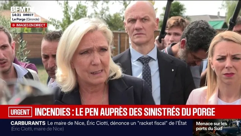 Marine Le Pen échange avec les sinistrés de l'incendie au Porge: "On a toujours soutenu les moyens accordés au SDIS"