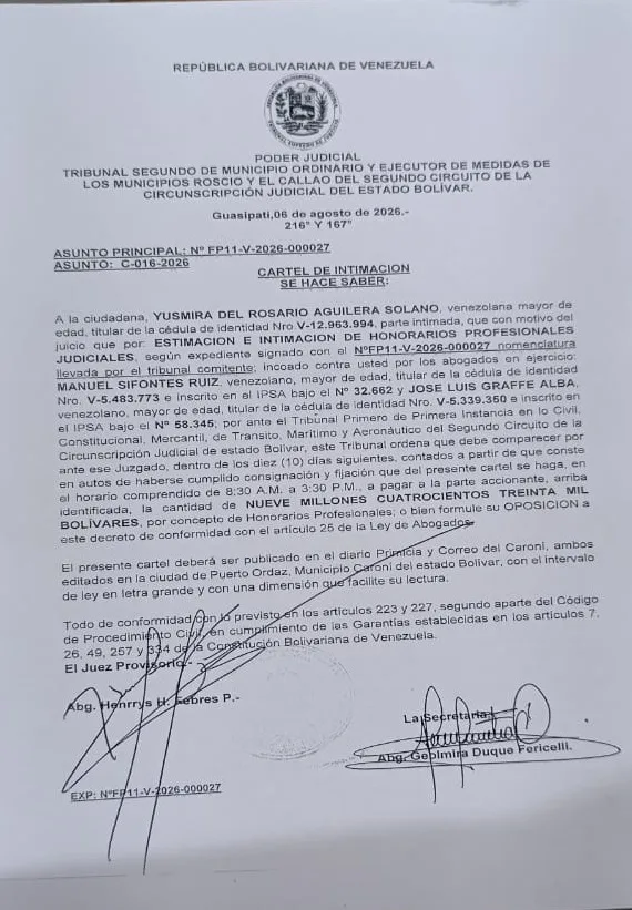 Cartel de intimación
