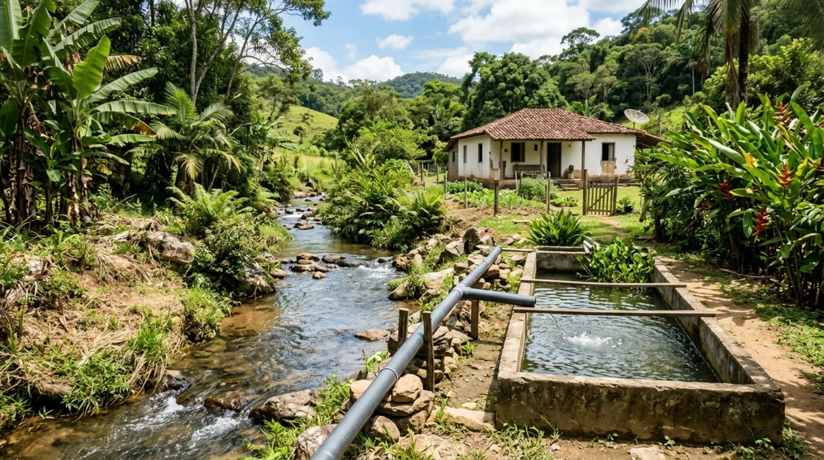Família compra chácara com córrego e decide desviar parte da água por uma tubulação para encher um tanque de peixes, depois descobre que mudar o caminho da água envolve regras diferentes de simplesmente ter o terreno