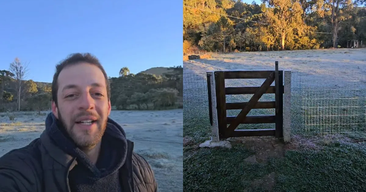 ‘Privilégio’: morador mostra como é acordar sob temperatura de -9,1 ºC com paisagem ‘congelada’ na Serra de SC