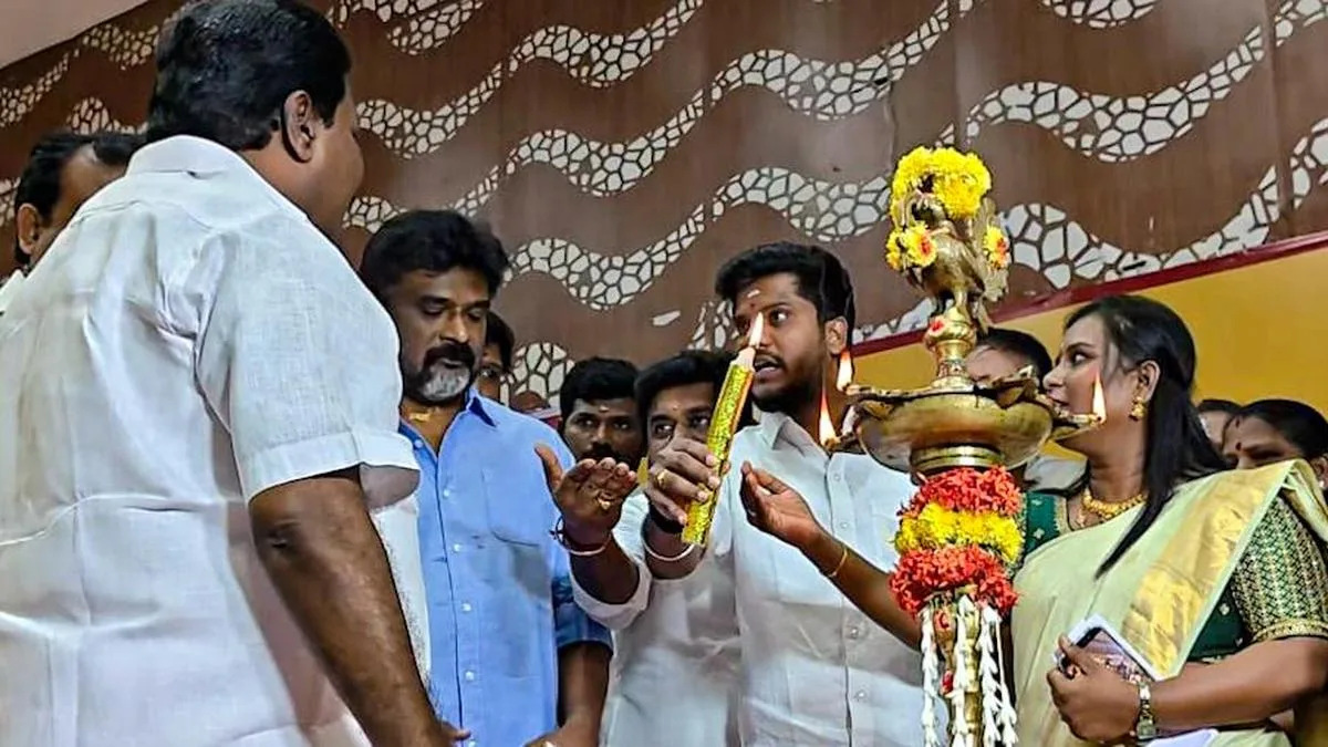 TVK MLA causes a flutter, upset at Congress MP getting to light the lamp ahead of him at community baby shower ceremony in Tiruchi