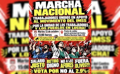 Trabajadores del IMSS adelantan marcha nacional para el martes 13 de octubre; sindicato llama al diálogo