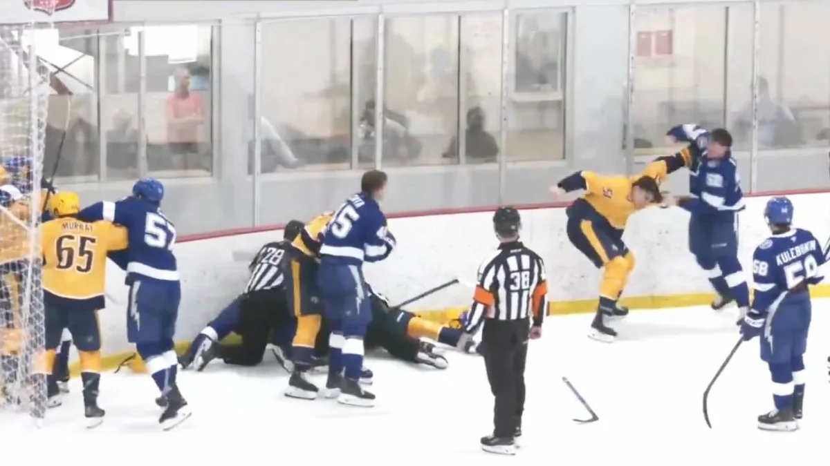 Line brawl breaks out during Predators vs. Lightning prospects showcase