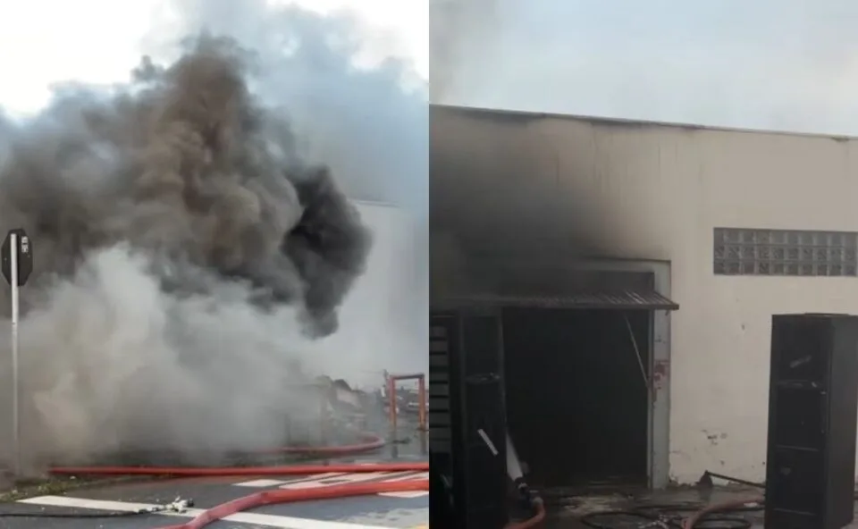 Incêndio em depósito de eletrônicos assusta moradores e mobiliza Corpo de Bombeiros no Hauer, em Curitiba