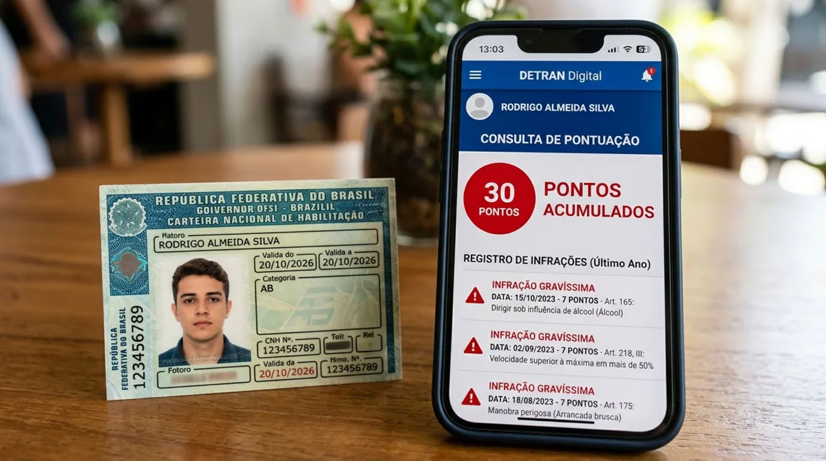 Motorista consulta a CNH e encontra 30 pontos acumulados, acredita que terá habilitação suspensa e procura o Detran, quantidade de infrações gravíssimas pode mudar completamente a situação