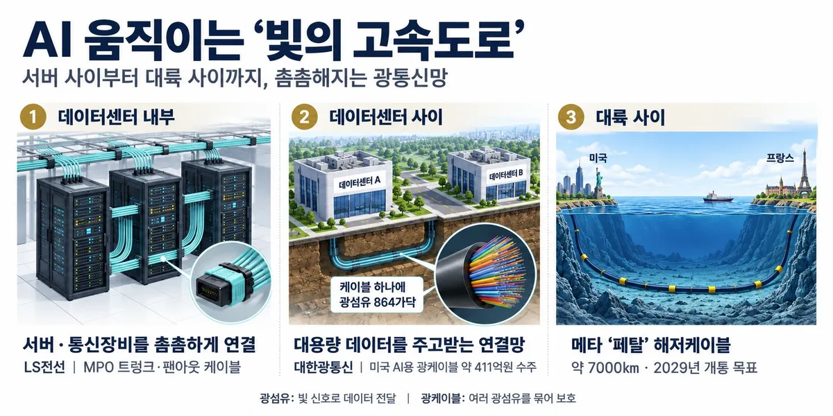 AI 병목 뚫는 ‘빛의 고속도로’… 美 주문 쌓이는 K-광케이블
