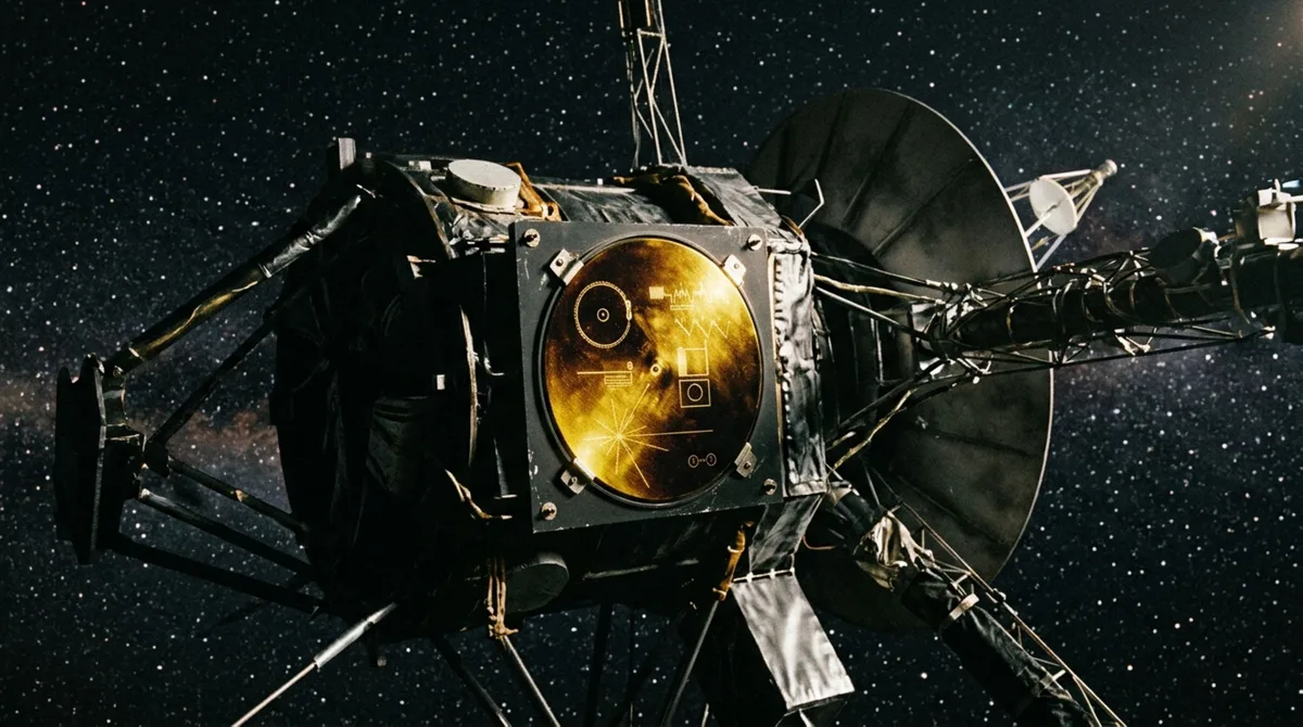 Cada Voyager saiu da Terra em 1977 levando um disco com 115 imagens, saudações em 55 idiomas e 90 minutos de música, acompanhado até por uma agulha e instruções para tocá-lo
