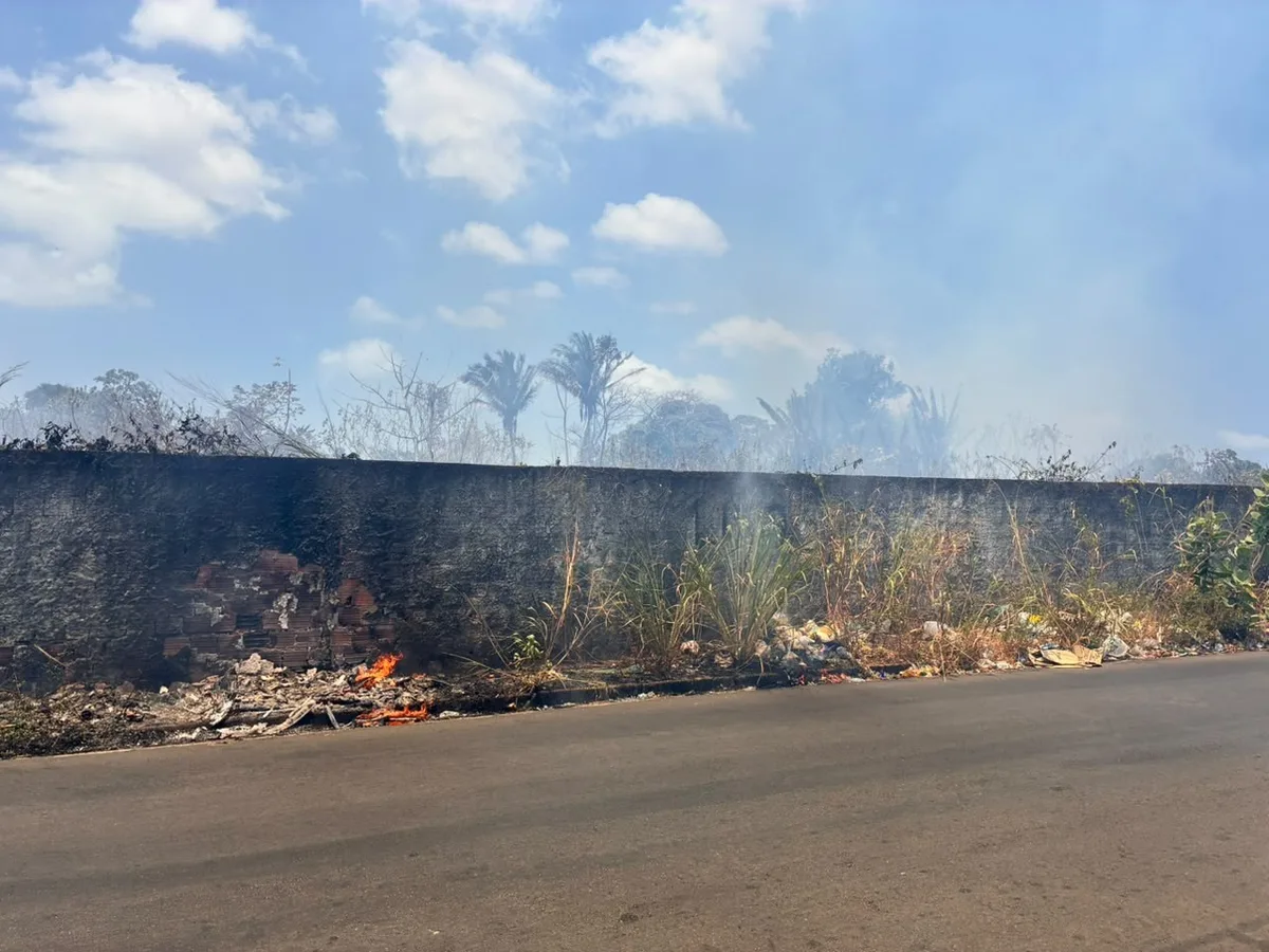 Incêndio atinge terreno e fumaça se espalha por avenida no bairro Turu, em São Luís