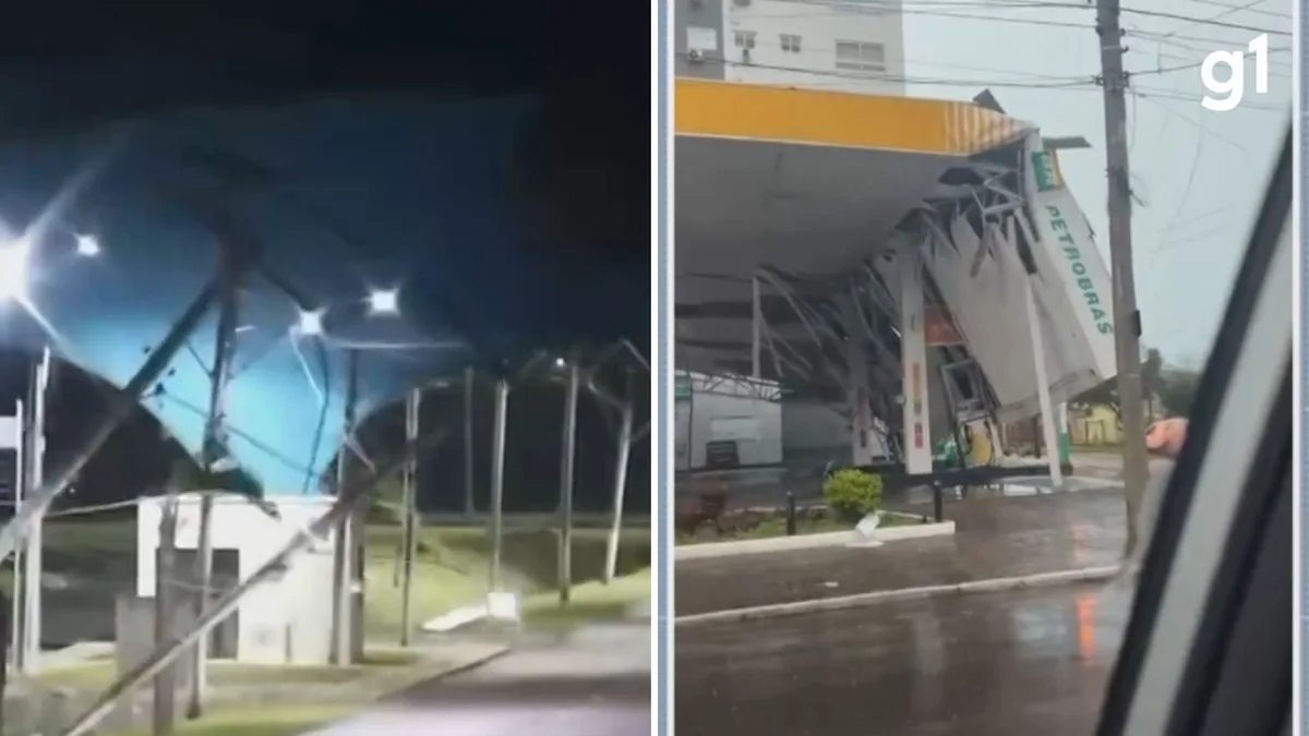 VÍDEO: Rodoviária é destelhada e postes são derrubados pela força do vento durante temporal no Litoral Norte do RS