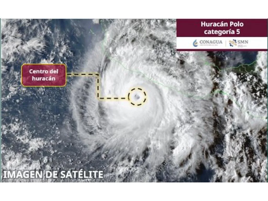 Huracán ‘Polo’ toma fuerza y regresa a la categoría 5; afectará con lluvias a cinco estados