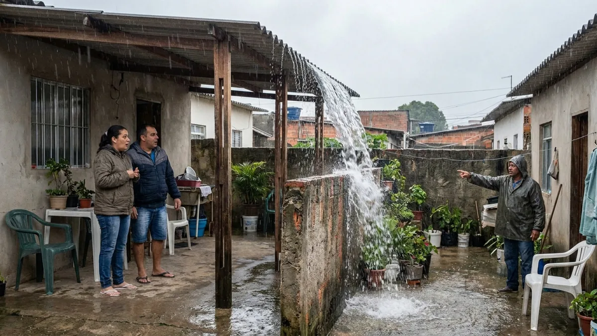 Mulher constrói varanda coberta nos fundos da casa e depois de três anos descobre que a água da chuva cai diretamente no quintal vizinho, que exige mudança de todo o telhado