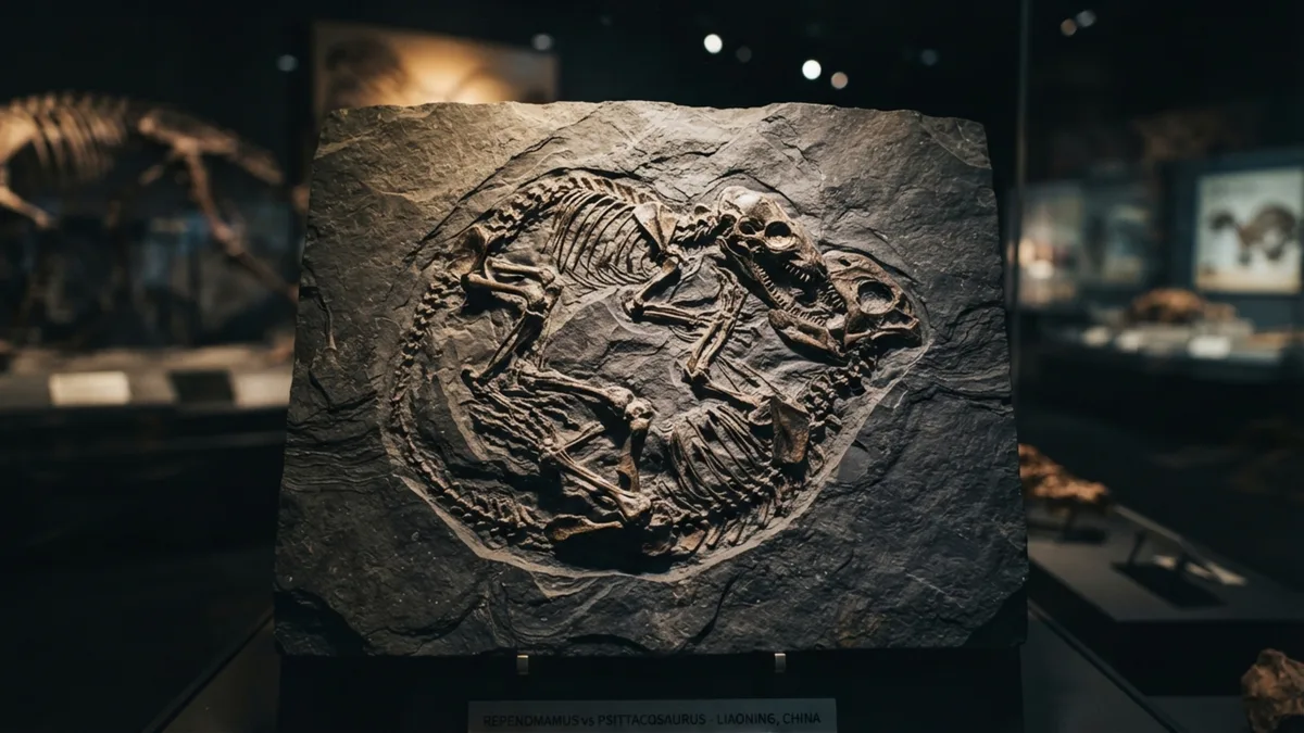Um fóssil de 125 milhões de anos preservou um mamífero atacando um dinossauro com três vezes sua massa porque um fluxo vulcânico enterrou os dois durante a luta