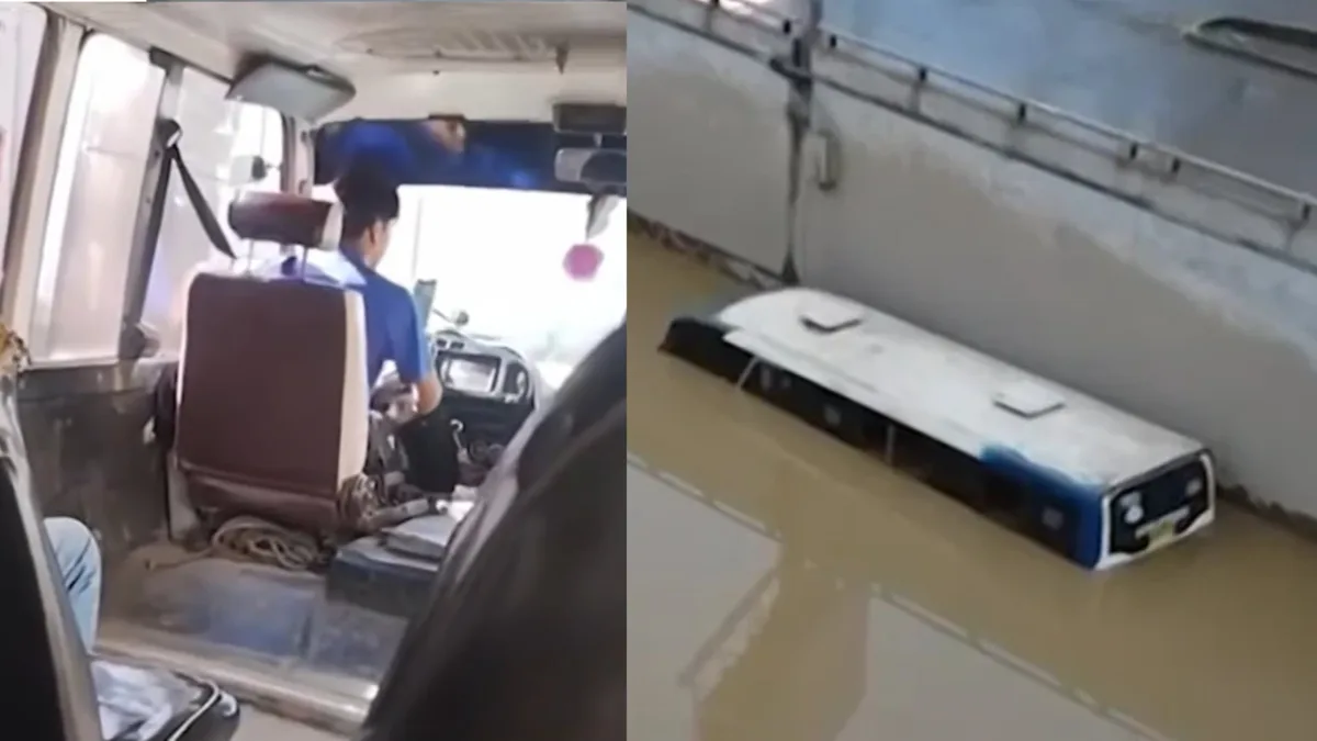 Así fueron los instantes en que un bus quedó atascado en el bypass durante la inundación en Villa María del Triunfo