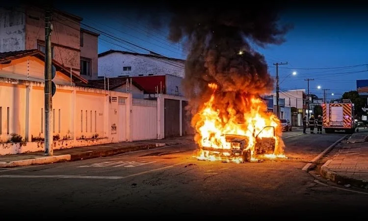 Carro pega fogo e assusta moradores em cidade baiana