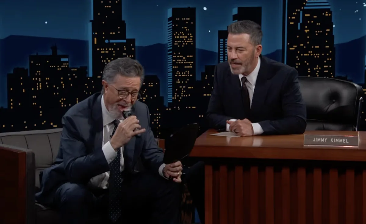 Jimmy Kimmel makes Stephen Colbert shave his beard during glorious late night return