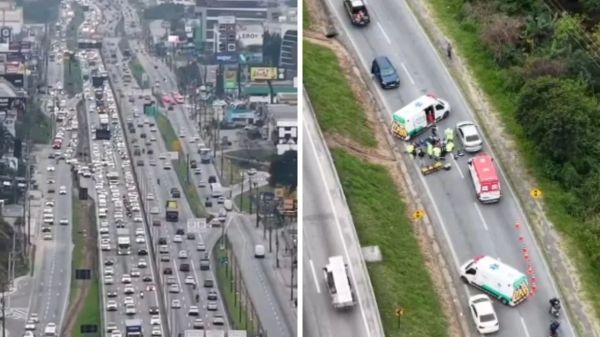 Acidente na BR-101 interdita via, provoca filas que passam dos 5 km e mobiliza equipes de resgate para atender vítima