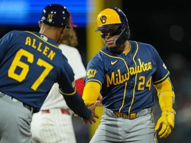 Yelich and Turang homer as Brewers win 99th game and slow Phillies' playoff push