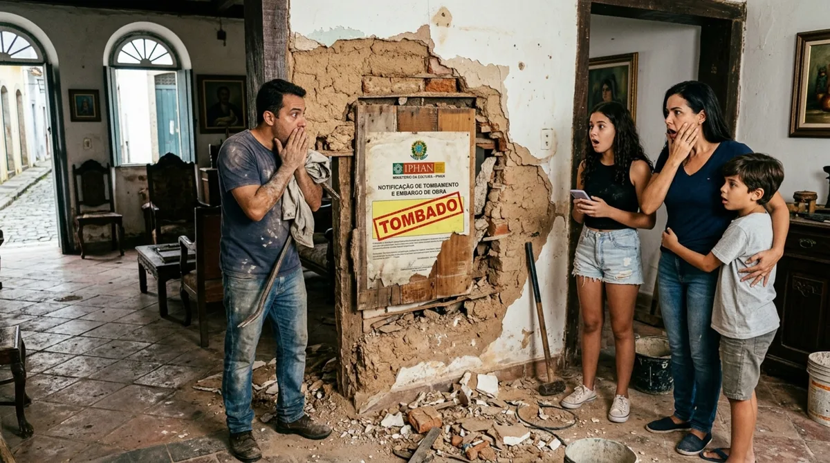 Família reforma casa de 80 anos herdada no centro histórico, derruba uma parede interna e descobre que o Iphan tombou o imóvel sem nunca ter notificado o proprietário