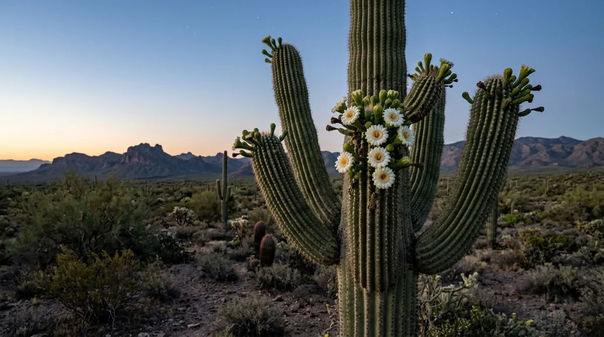 Um cacto pode levar décadas até a primeira floração e abre flores enormes por menos de um dia