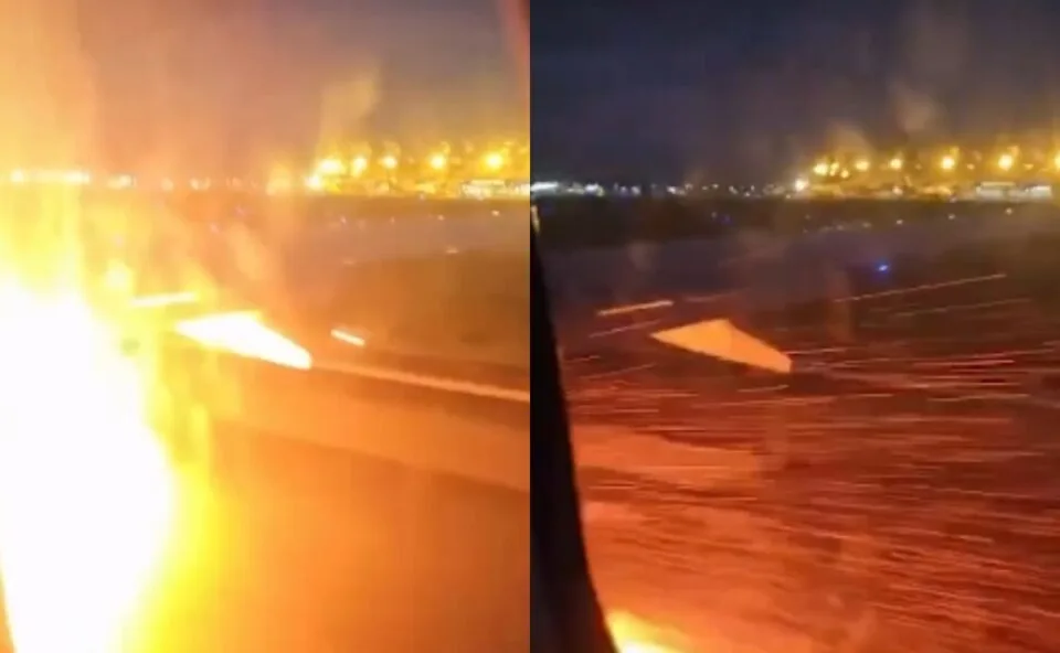 Susto! Avião apresenta falha técnica e motor pega fogo durante decolagem; veja vídeo