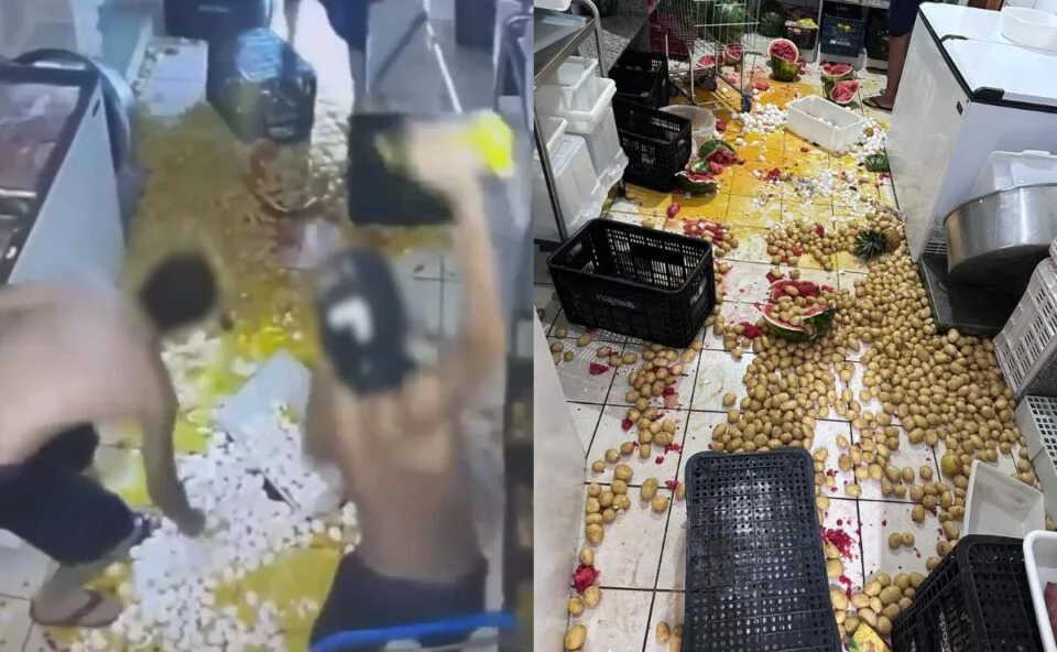 Vídeo! Escola é invadida e alimentos da merenda são espalhados pelo chão; suspeitos seriam ex-alunos