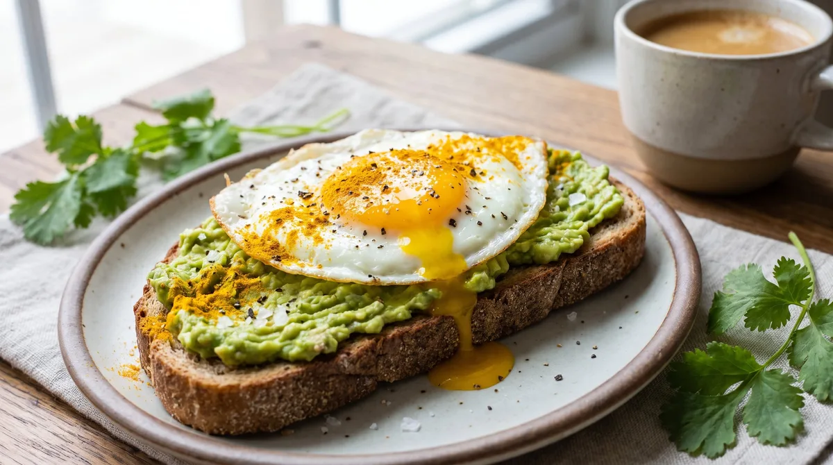 Pan integral con aguacate, huevo y cúrcuma: el desayuno ideal para combatir la colitis