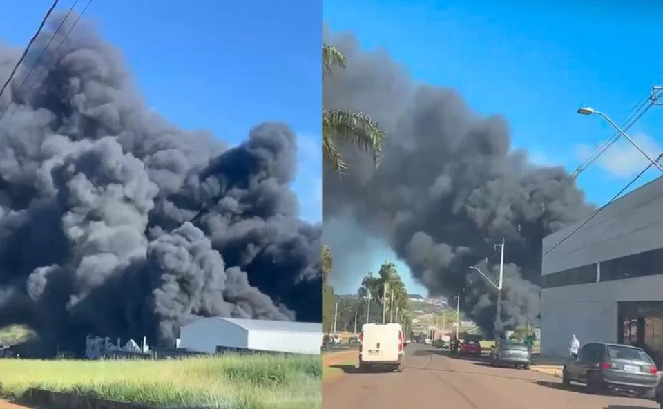 Vídeo! Incêndio destrói fábrica de colchões e fogo ameaça barracões com produtos químicos em Arapongas