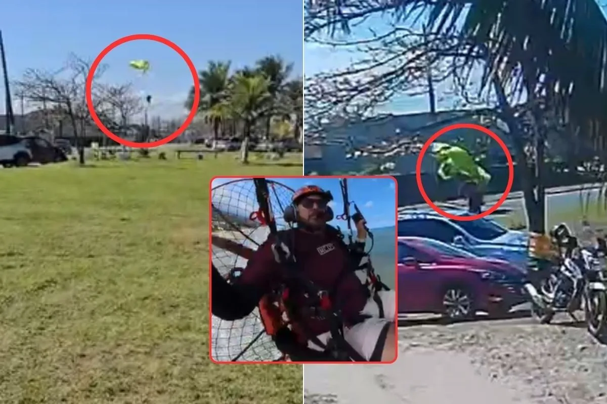 Vídeo mostra queda que matou piloto de paramotor atingido por linha de pipa no litoral de SP