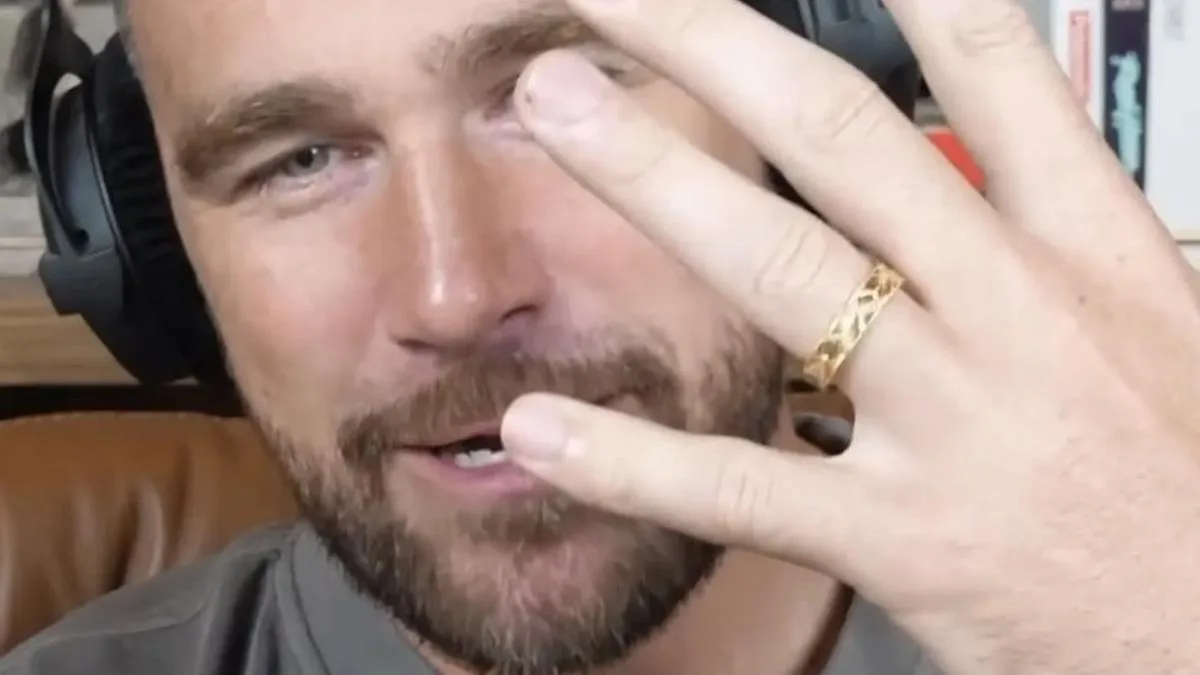 Travis Kelce shows off wedding ring while returning to podcast as a 'married man'