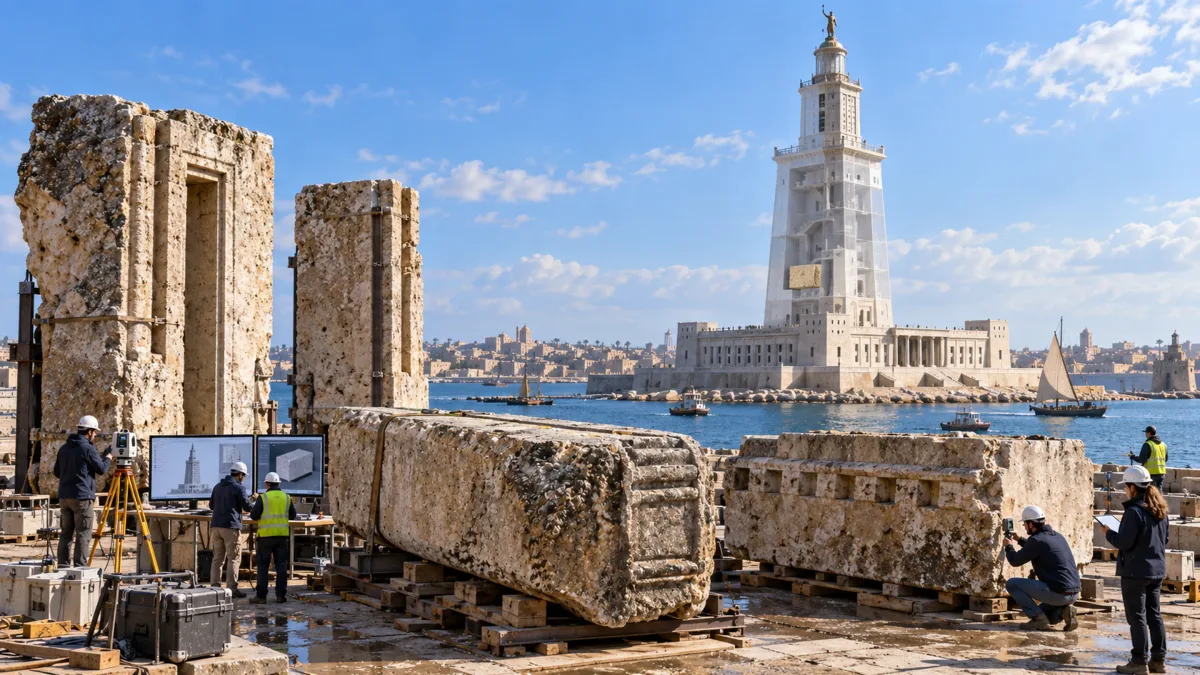 Após mais de 1.600 anos de história os arqueólogos trazem à superfície blocos de 50 toneladas de uma das sete maravilhas do mundo antigo
