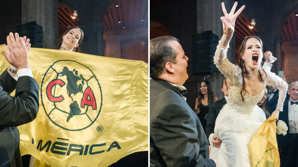 Novia desata locura al cantar el himno del América en pleno lanzamiento de ramo
