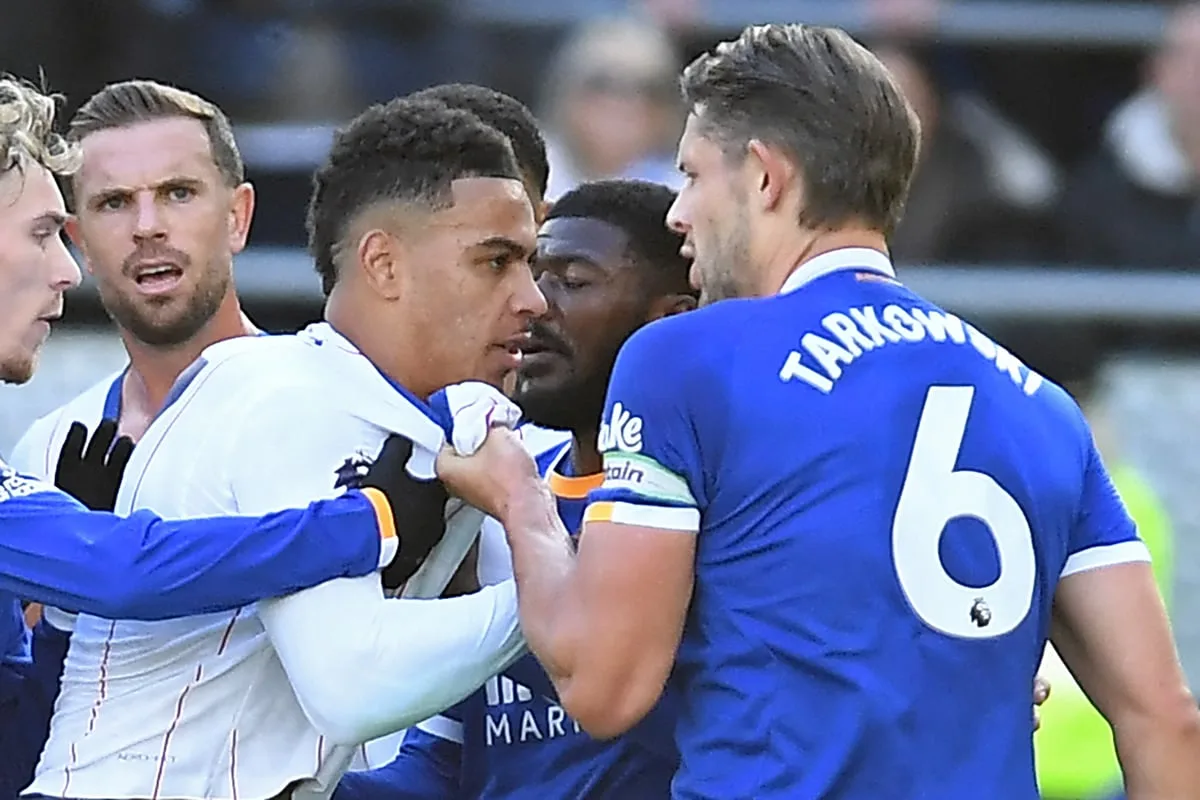 Tempers flare as Chelsea and Everton stars come to blows in feisty first half