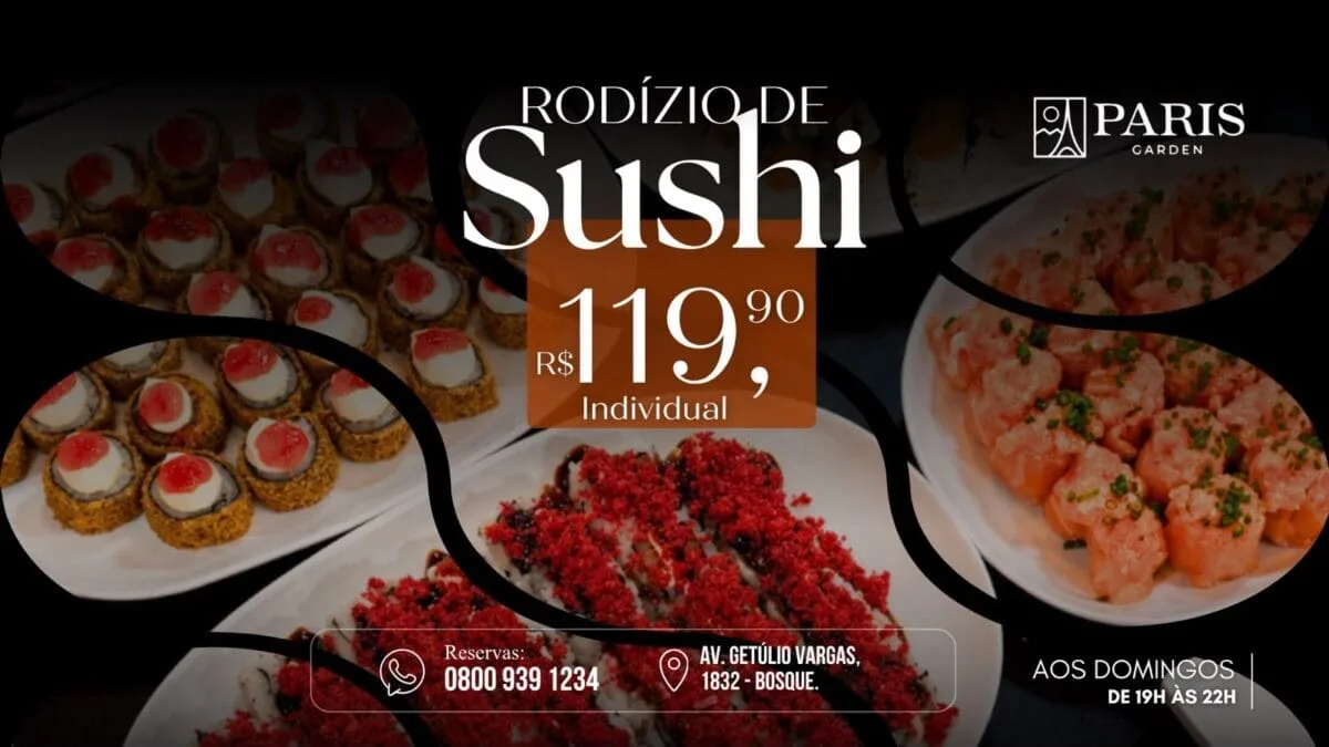 Paris Garden oferece rodízio de sushi por R$ 119,90 aos domingos