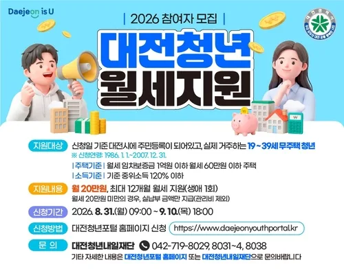 대전시, '국토부 지원과 별개' 청년 월세 240만원 지원