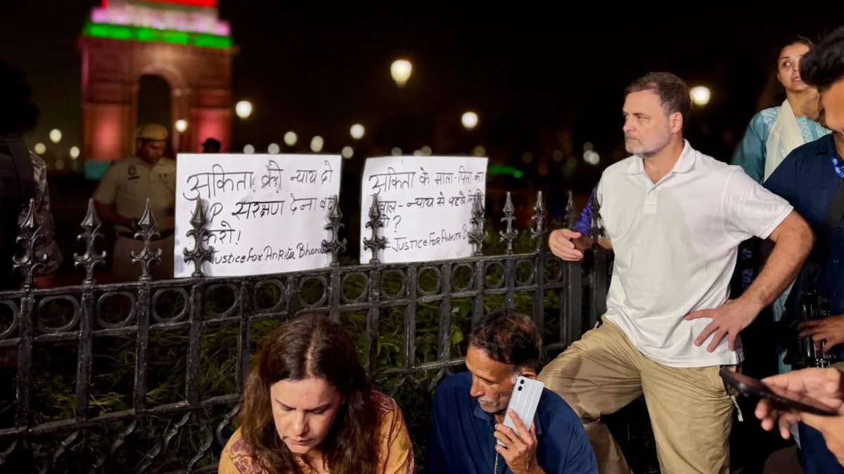 Rahul Gandhi joins sit-in at India Gate for murdered Uttarakhand woman Ankita Bhandari
