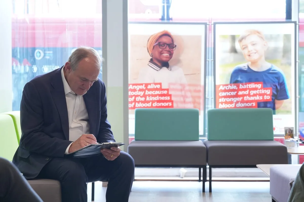 Sir Ed Davey’s attempt to give blood scuppered by summer holiday to France