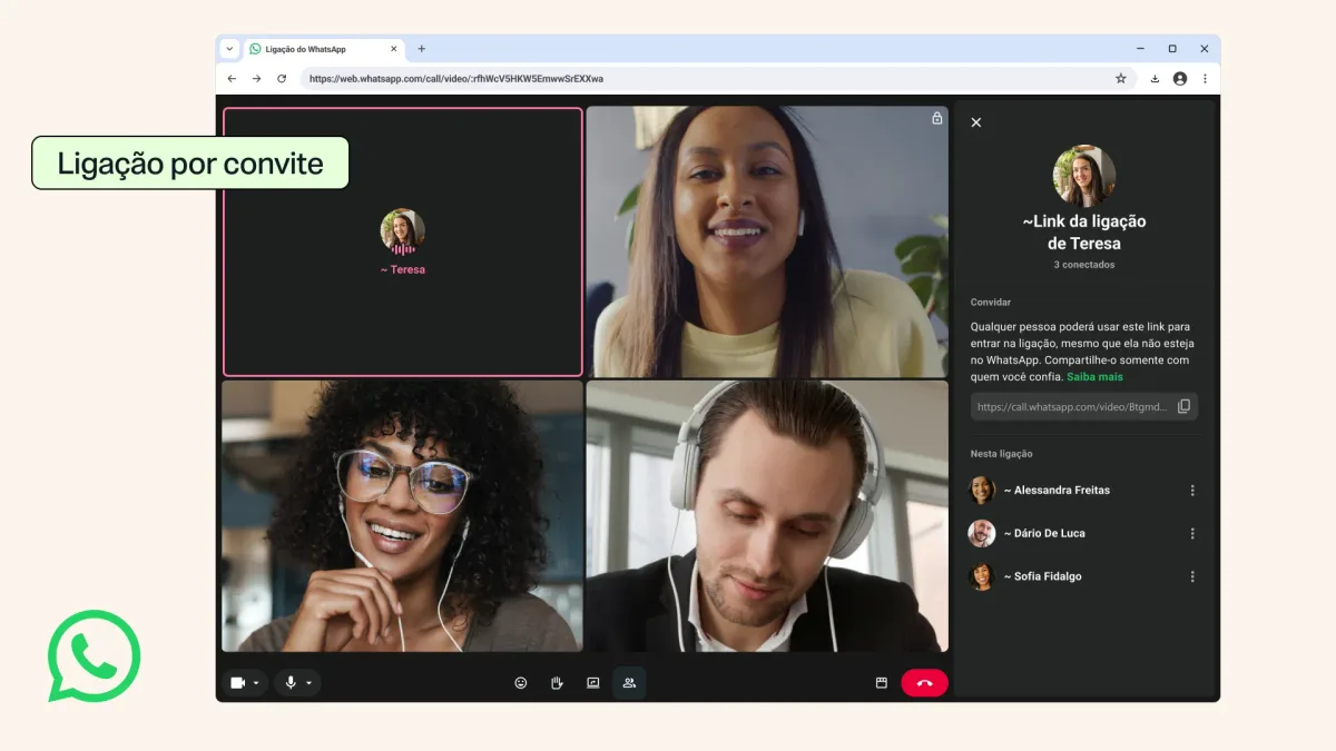 WhatsApp lança link de convite para ligação de voz e vídeo