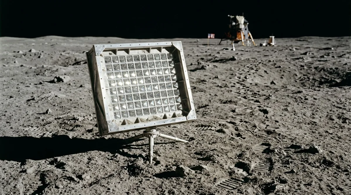 Em 1969, astronautas deixaram 100 pequenos prismas de sílica na Lua e eles continuam devolvendo pulsos de laser mais de 50 anos depois, permitindo medir a distância lunar a partir da Terra