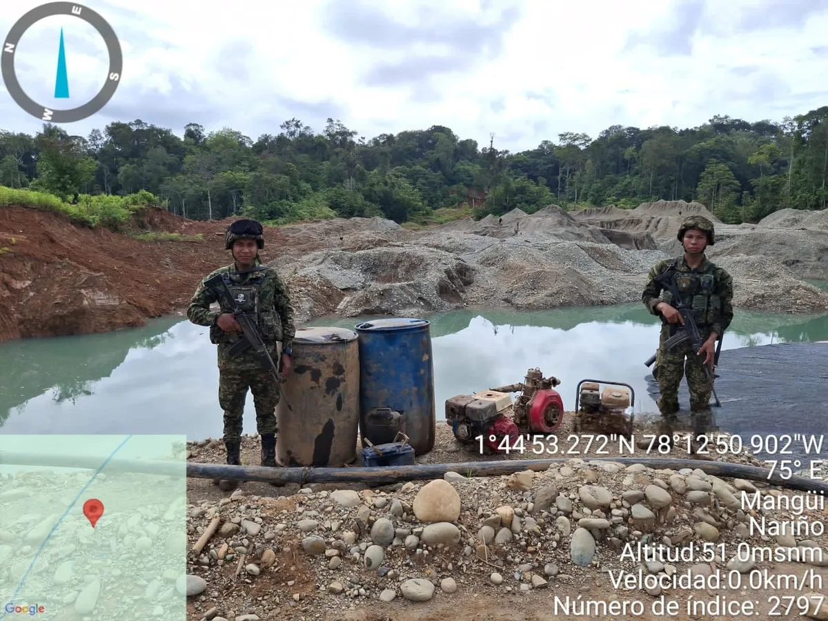 Golpe a las finanzas de la estructura Ariel Aldana en Nariño, tras la explotación ilícita de yacimientos mineros