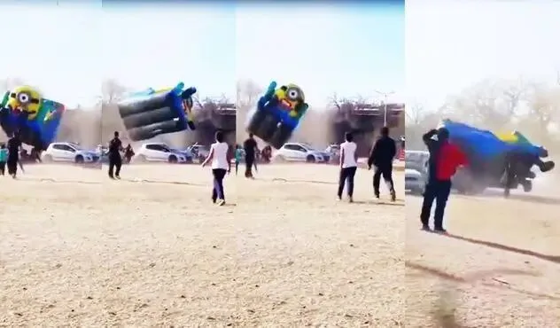 Un remolino de viento levantó un inflable en un evento por el Día del Niño y dos menores resultaron heridos
