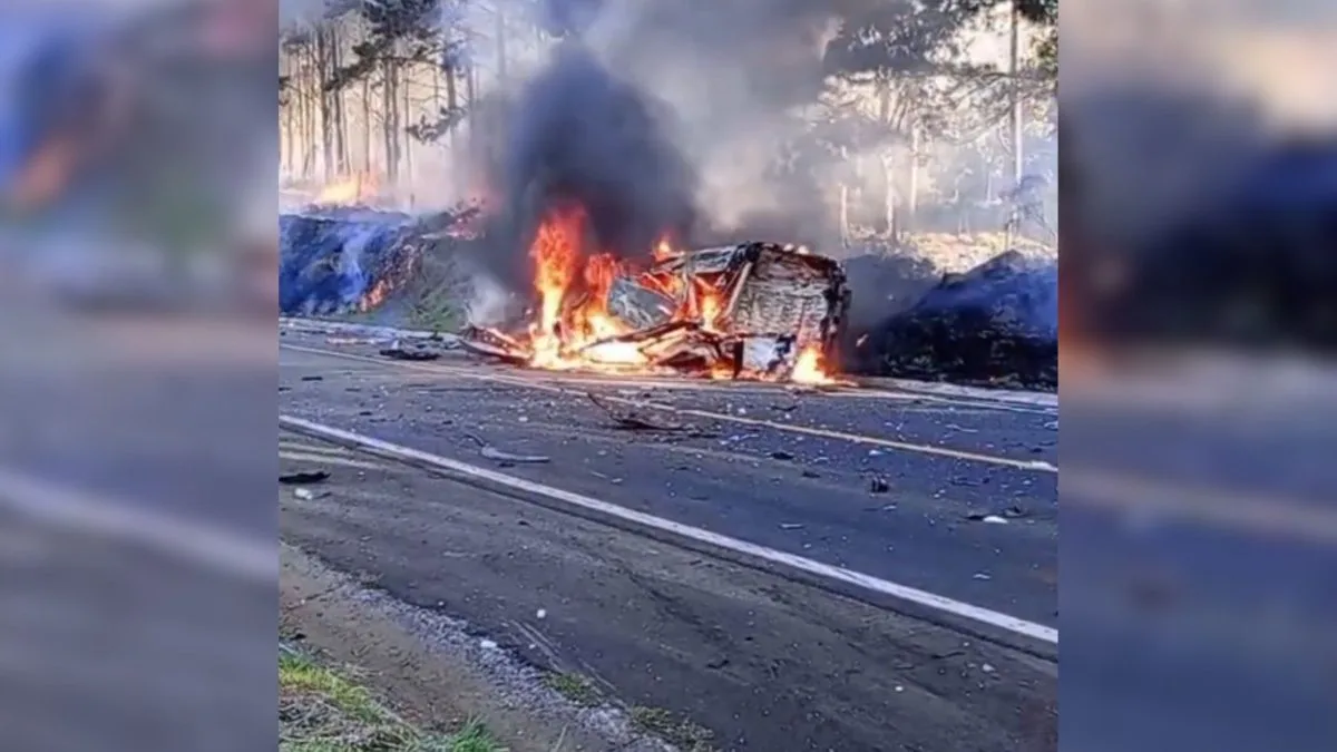 Grave acidente com carro em chamas mobiliza resgate e deixa vítima grave na SC-114