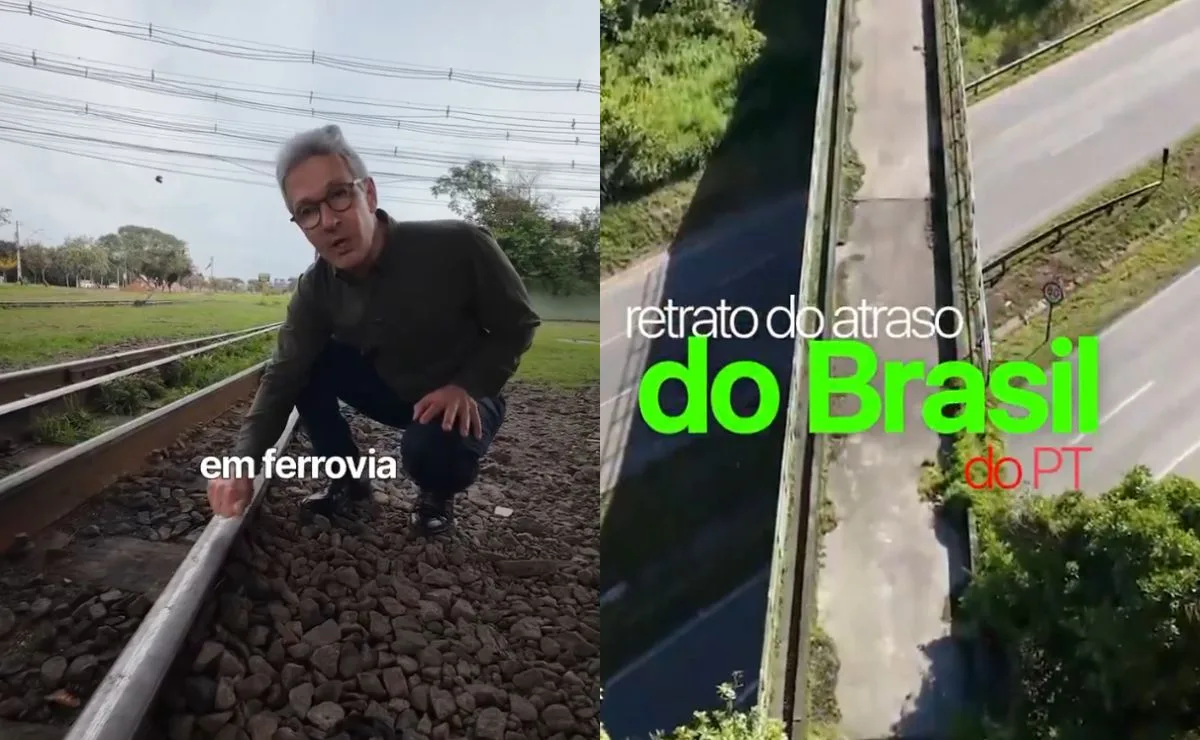 Romeu Zema usa trilhos de ferrovia de Curitiba para criticar o PT: “maiores retratos do atraso”