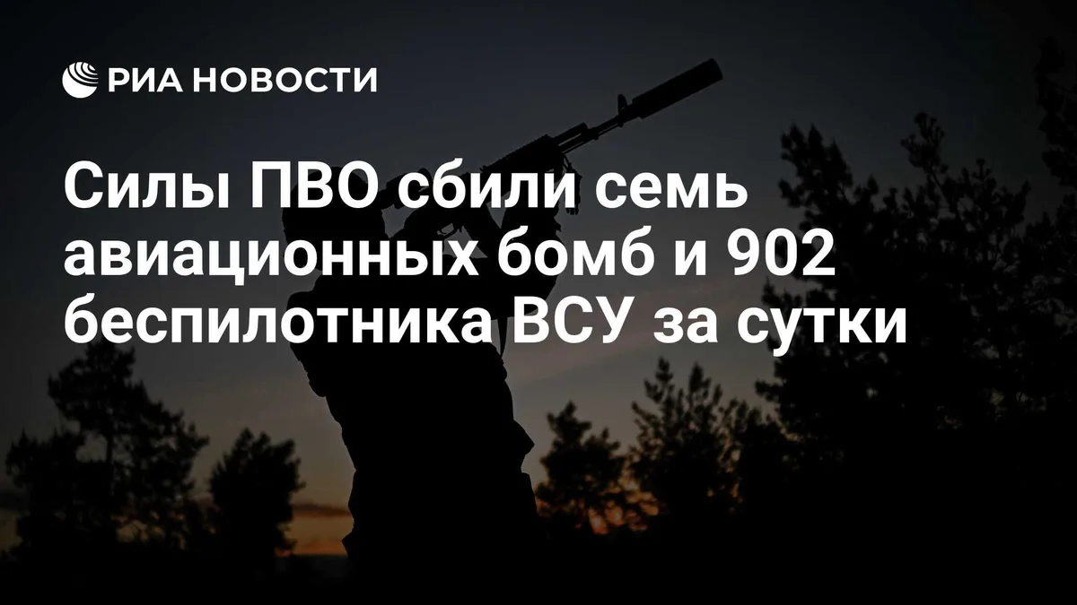 Силы ПВО сбили семь авиационных бомб и 902 беспилотника ВСУ за сутки