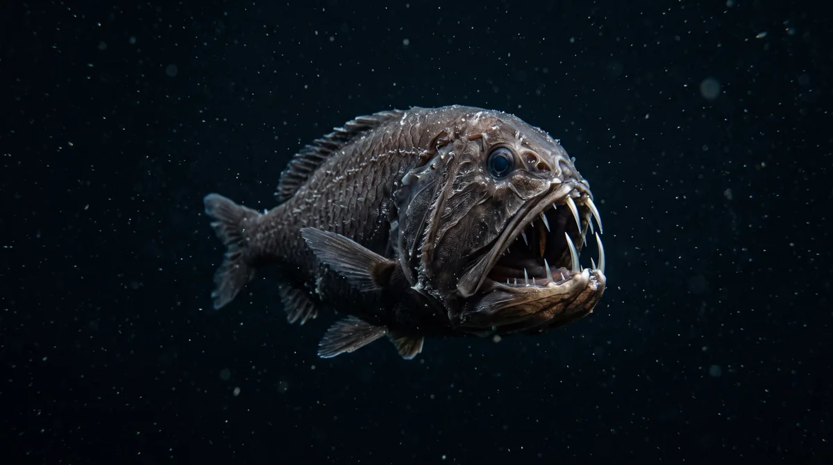 Os dentes deste peixe são tão longos que bolsas no céu da boca impedem as presas de perfurar o próprio cérebro