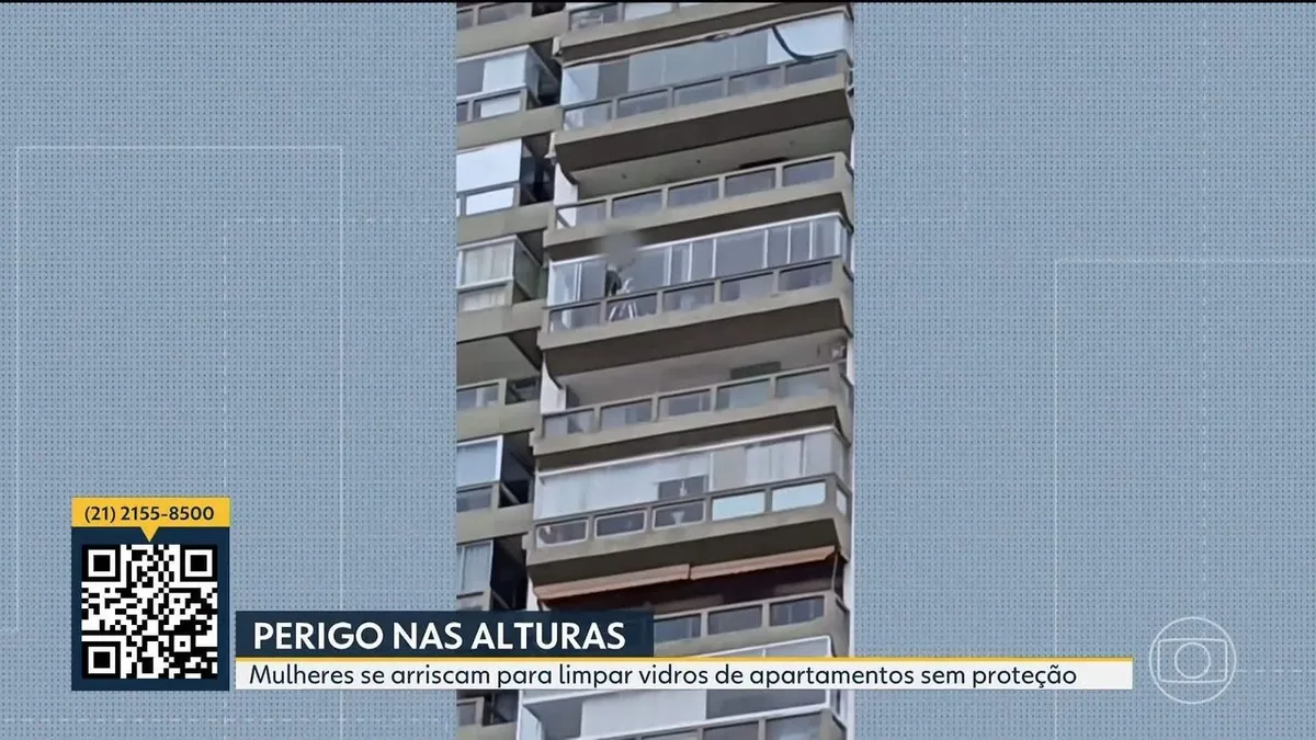 VÍDEO: mulheres se arriscam para limpar vidros de apartamentos em andares altos na Barra da Tijuca