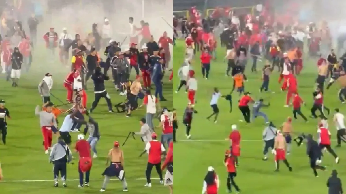 Batalla campal entre hinchas de América de Cali e Independiente Santa Fe: golpes, corridas e invasión del campo