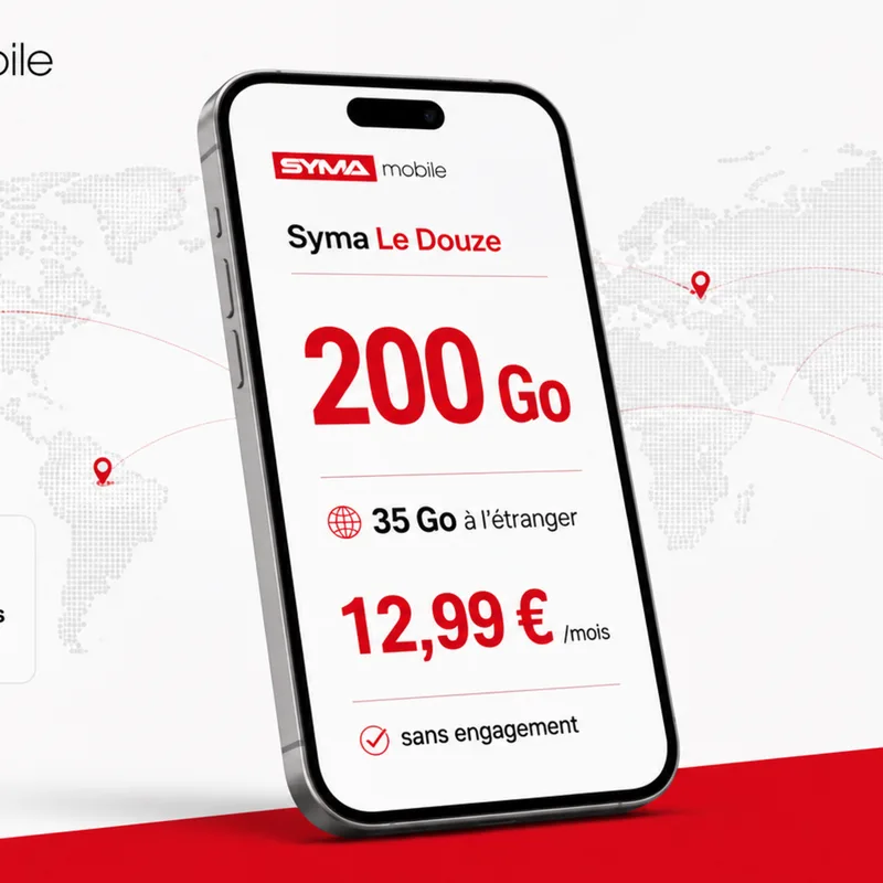 Actualité : Forfait mobile Syma Le Douze : 200 Go et 35 Go à l’étranger sans engagement à seulement 12,99 €/mois