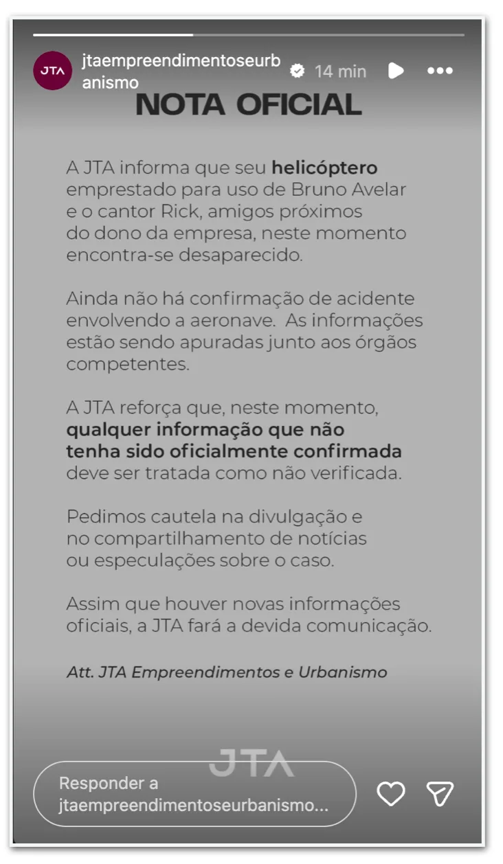 Helicóptero com cantor Rick desaparece em Santa Catarina